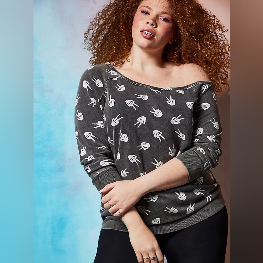 TORRID NWT Skeleton Hands off shoulder sweater